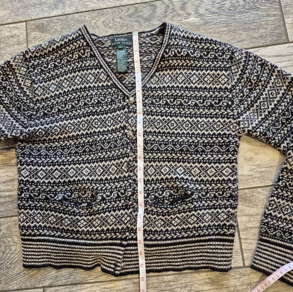 Lauren Ralph Lauren Fair Isle Cardigan Angora Cashmere Blend Sweater Large Black - Picture 7 of 8